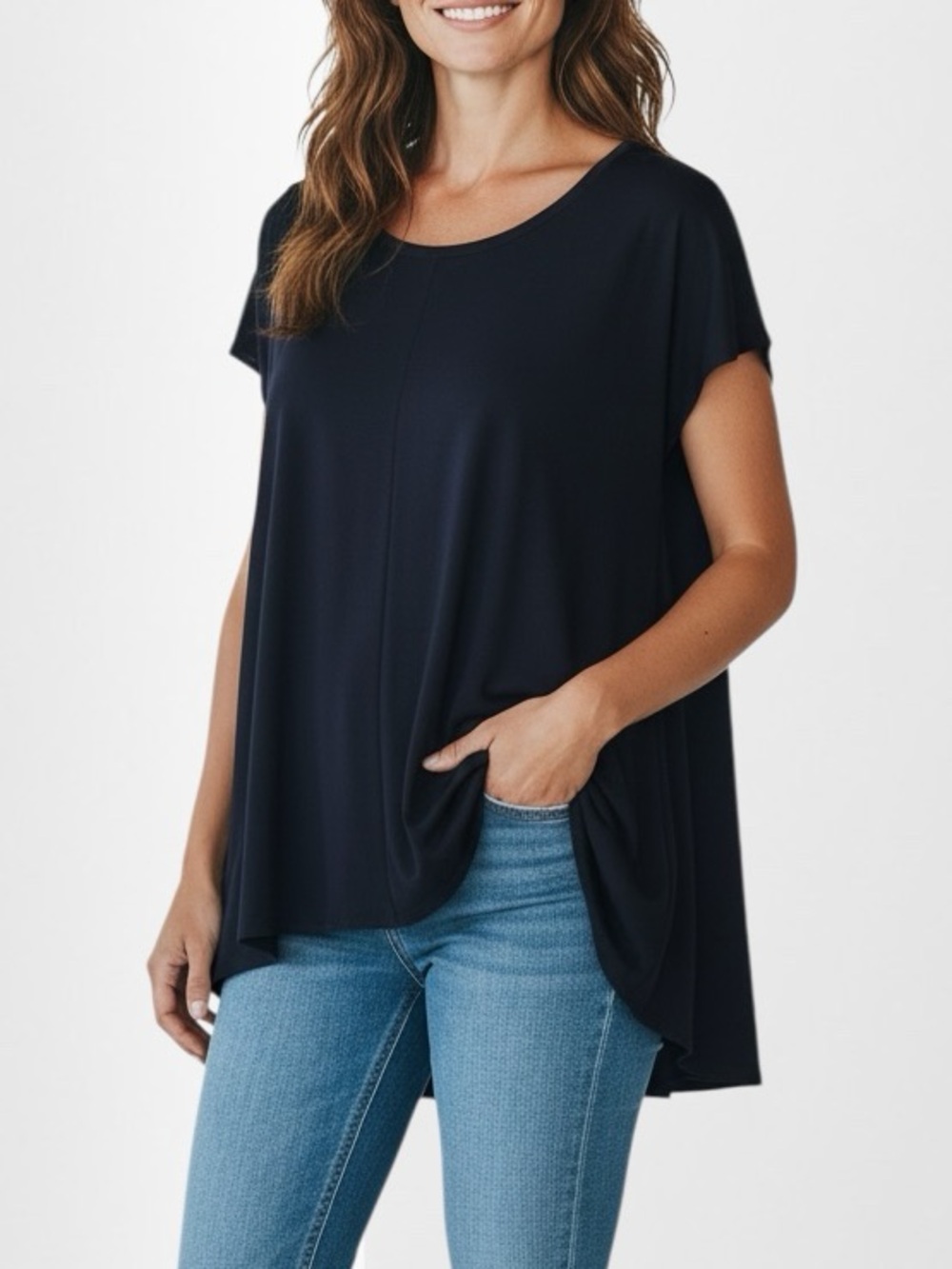 Eileen Fisher Black Short Sleeve High-Low Hem Top